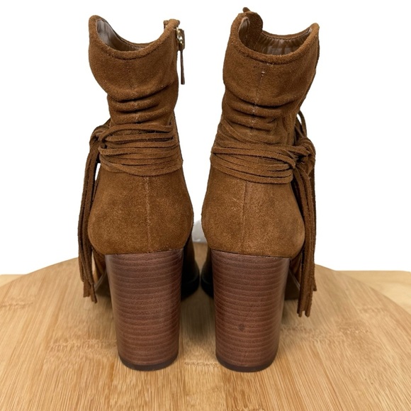 Jessica Simpson JS‑Sesley Suede Fringe Ankle Booties Cognac/Tobacco Brown Sz 6 M - Picture 6 of 14